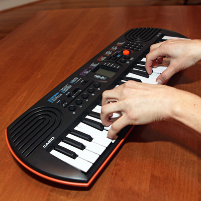 CASIO<sup>&reg;</sup> Mini Keyboard with LCD Screen – Forty-four-key mini keyboard with LCD Screen includes 100 tones and 50 accompaniment patterns.  Learn to play with 10 demo songs!