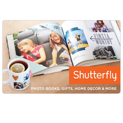 SHUTTERFLY<sup>&reg;</sup> $25 Gift Card - Upload your favorite photos, add text, and customize the colors.  You can create one-of-a-kind photo gifts your recipient will love. From coffee mugs and puzzles to phone cases, water bottles, and more — the opportunities are endless when you create personalized gifts with Shutterfly.